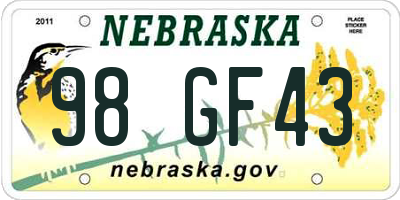NE license plate 98GF43