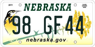 NE license plate 98GF44