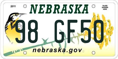 NE license plate 98GF50