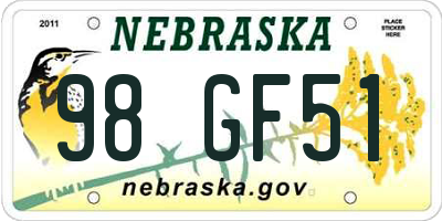NE license plate 98GF51