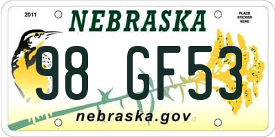 NE license plate 98GF53