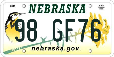 NE license plate 98GF76