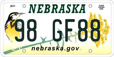 NE license plate 98GF88
