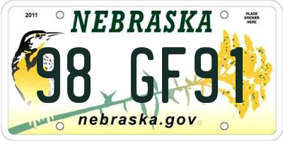 NE license plate 98GF91