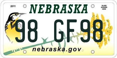 NE license plate 98GF98