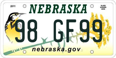 NE license plate 98GF99