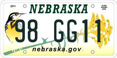 NE license plate 98GG11