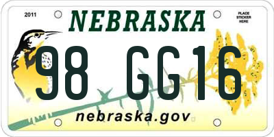 NE license plate 98GG16