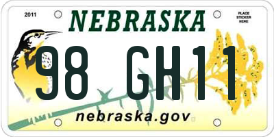 NE license plate 98GH11