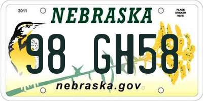 NE license plate 98GH58
