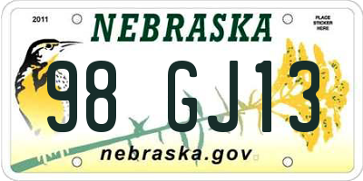 NE license plate 98GJ13