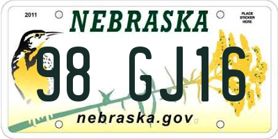 NE license plate 98GJ16