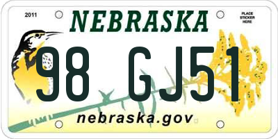 NE license plate 98GJ51
