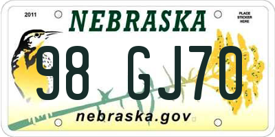 NE license plate 98GJ70
