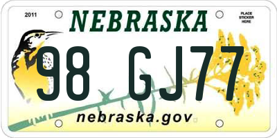 NE license plate 98GJ77