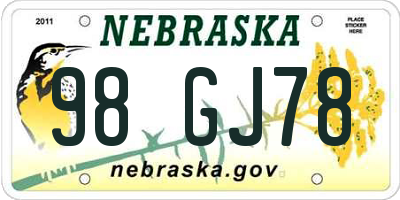 NE license plate 98GJ78