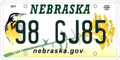 NE license plate 98GJ85