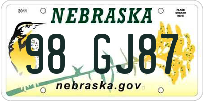 NE license plate 98GJ87