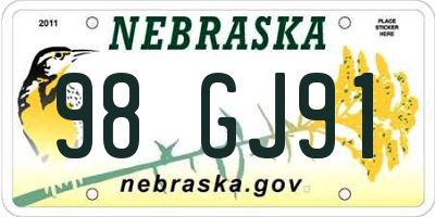 NE license plate 98GJ91