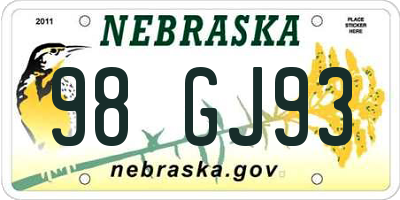 NE license plate 98GJ93