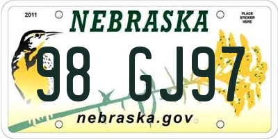 NE license plate 98GJ97
