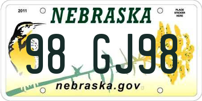 NE license plate 98GJ98