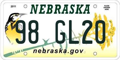 NE license plate 98GL20