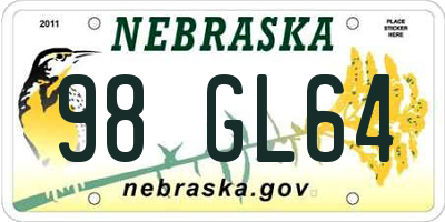 NE license plate 98GL64