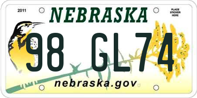 NE license plate 98GL74
