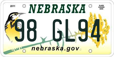 NE license plate 98GL94