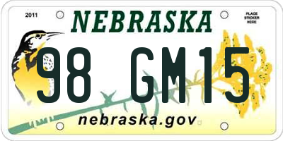 NE license plate 98GM15