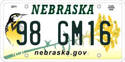 NE license plate 98GM16