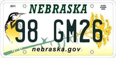 NE license plate 98GM26