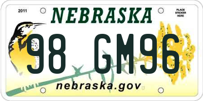 NE license plate 98GM96