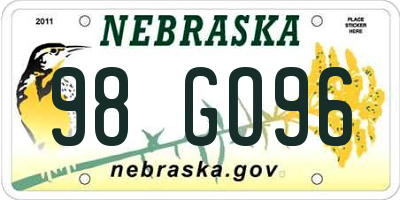 NE license plate 98GO96
