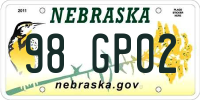 NE license plate 98GP02