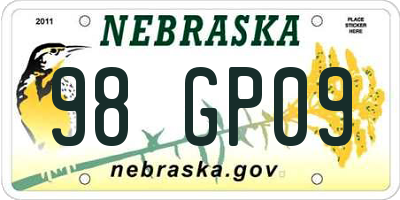 NE license plate 98GP09