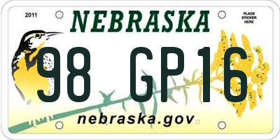 NE license plate 98GP16
