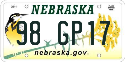 NE license plate 98GP17