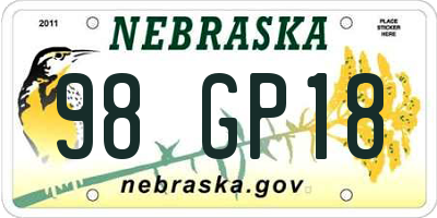 NE license plate 98GP18