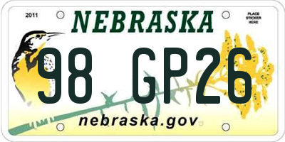 NE license plate 98GP26
