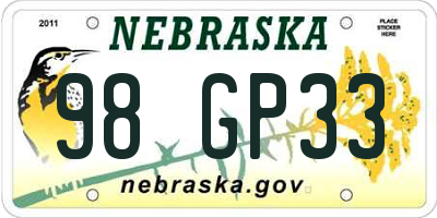 NE license plate 98GP33