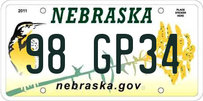 NE license plate 98GP34