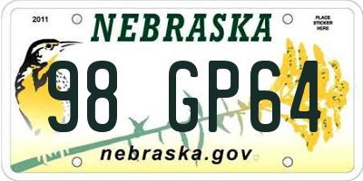 NE license plate 98GP64