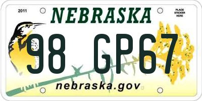 NE license plate 98GP67