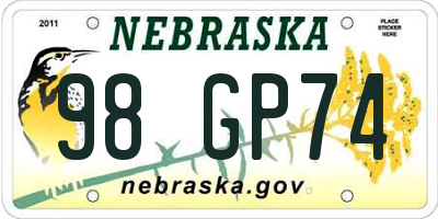 NE license plate 98GP74