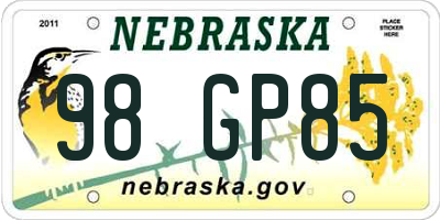NE license plate 98GP85