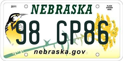 NE license plate 98GP86