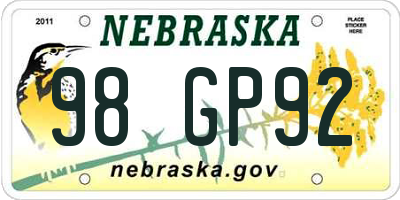 NE license plate 98GP92