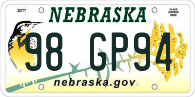 NE license plate 98GP94